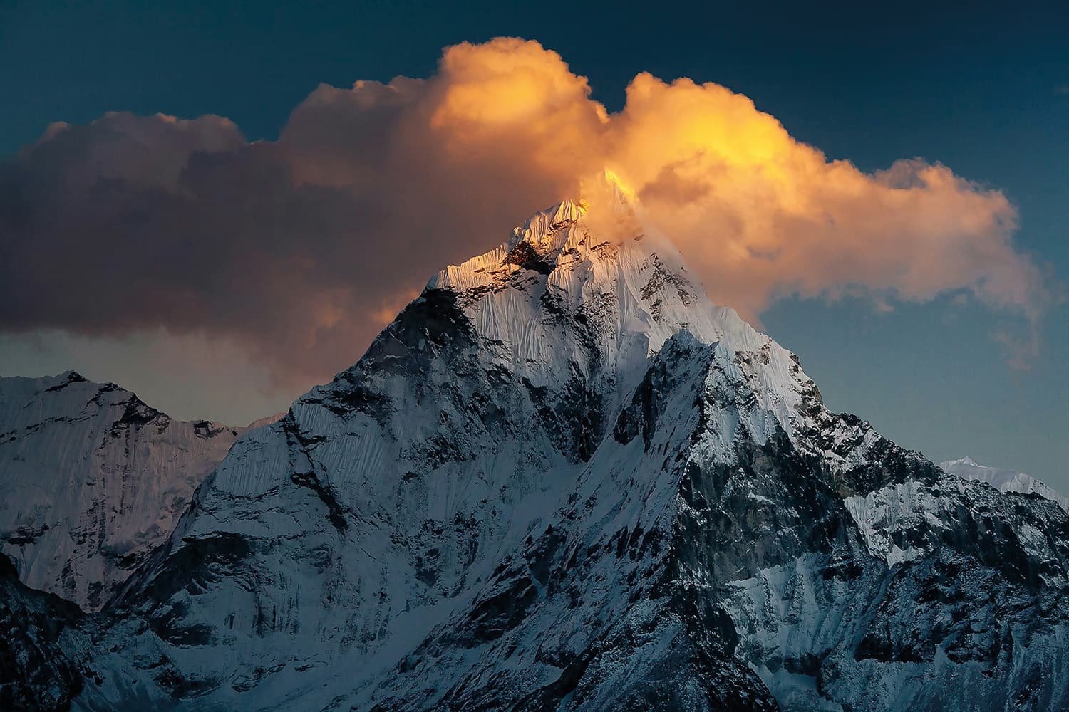 The snow and ice in the Hindu Kush Himalaya mountains—a massive mountain range in central and south Asia.