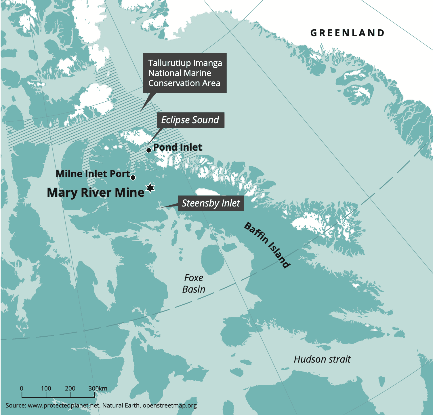 Map of where Mary River Mine is located in Arctic Canada.