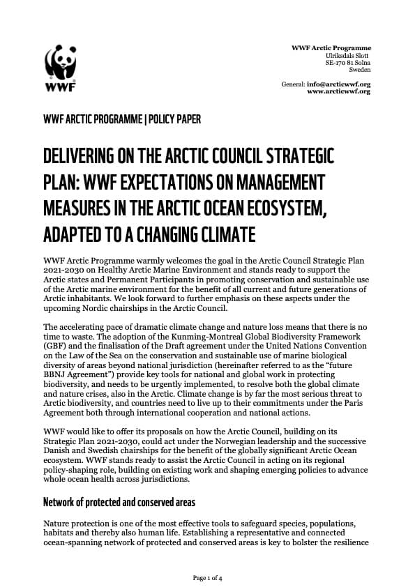 Policy paper | Delivering on the Arctic Council Strategic Plan: WWF ...